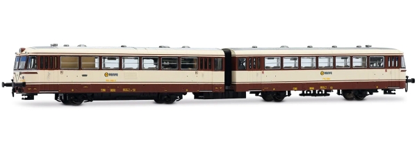 N E RENFE Schienenbus 2teilig, Reihe 591 500,  2A, Ep.IV, L= 172mm, R 92mm, " Ferrobus, creme- braun, etc...................................................