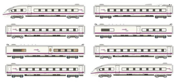 N E RENFE Hochgeschwindigkeitszug, 8teilig, AVE S- 103, 4A, Ep.VI, perlmutt- violett, etc.........................