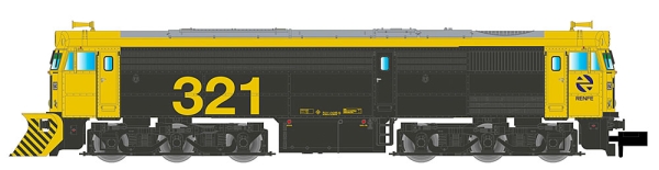 N E Renfe Diesellokomotive 321- 025, 6A, Ep.V, mit Schneepflug, gelb- grau, L= 116mm, etc....................................