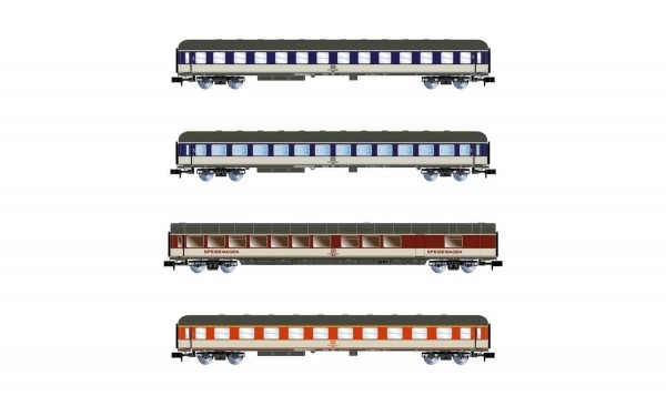 N D DB Reisezugwagen Set 4x, 4A, L= 667, Ep.IV, grau/ blauer, blau/ rot,  " Popwagen ", etc.................