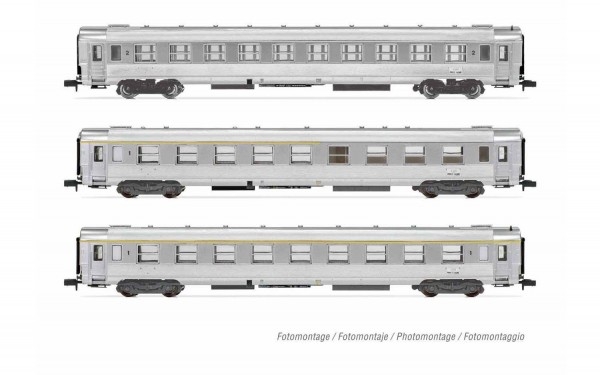 N F SNCF Personenwagen Set 3x, 4A, L= 471mm,  Ep.III, " La Mouette  ", etc..........................
