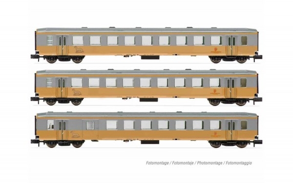 N A NÖVOG Personenwagen Set 3x, Kl.2, L=444mm,  4A, Ep.V VI,  gold/ Silber, " Schlierenwagen ", etc.................