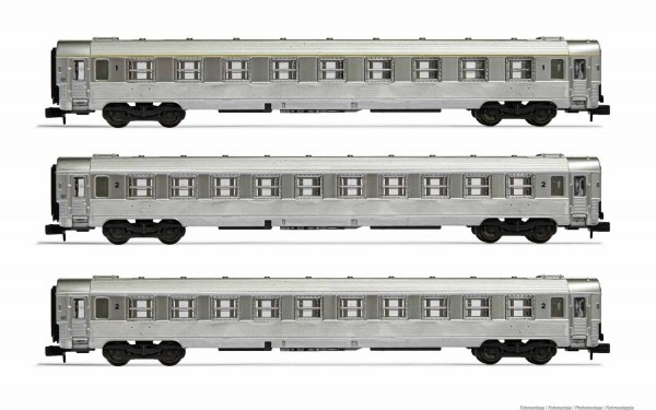 N F SNCF Personenwagen Set 3x, Inox,  L=471mm,  4A, Ep.III,  etc....................