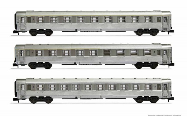 N F SNCF Personenwagen Set 3x, Inox,  L=471mm,  4A, Ep.III,  etc....................