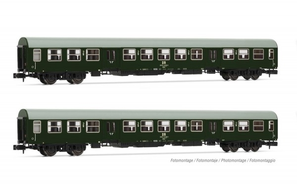 N D DR Personenwagen Set 2x,  L= 330mm, Kl.2, 4A, Ep.IV, dunkelgrün/ grau, " Halberstädter, etc.............................