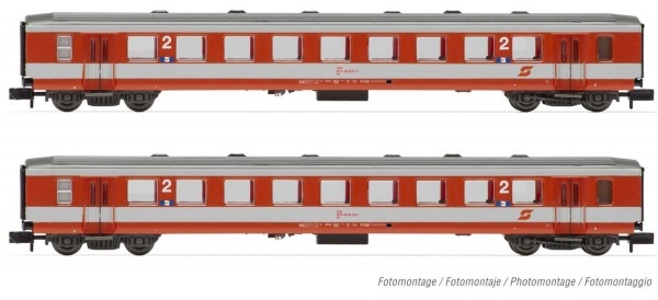 N A ÖBB Personenwagen Set 2x, Kl.2, L=296mm,  4A, Ep.V, rot/ grau,  " Schlierenwagen ",  etc.................