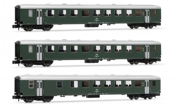 N A ÖBB Personenwagen Set 3x, Kl.2, 4A,  L=444mm,  Ep.IV, " Schlierenwagen ",   etc..................