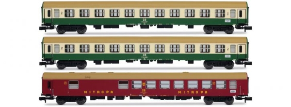 N D DDR DR Reisezugwagen Set 3x, 4A, Ep.IV, R0 192mm, L=495mm, " Paris- Berlin- Warschau ", etc............................