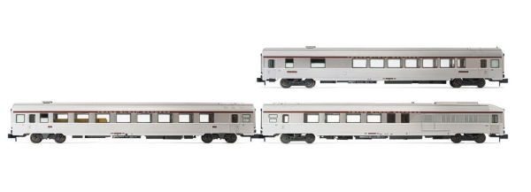 N F SNCF Reisezugwagen- Set 3x , 4A, Ep.IV, " silber, " Paris- Ruhr ", etc....................................
