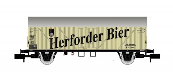 N D DB Güterwagen ged., 2A, L=73mm, Ep.III, beige, " Herfurter Bier ", etc...........................