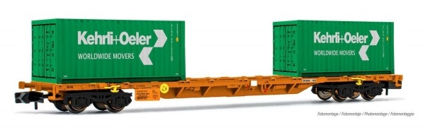 N WASCOSA  Containertragwagen bel., Sgnss, L=123mm, 4A, Ep.VI, " KEHRLI + OELER  ", etc...........................