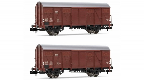 N D DB Güterwagen- Set.2x, ged., Gs, 2A, Ep.IV, Holzwände, braun, etc........................