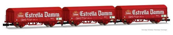 N E RENFE Güterwagen Set 3x, ged., L=174mm, 2A, Ep.IV, braun, " Estrella Damm ", etc..........................