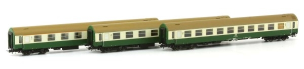H0 D DR Personenwagen OSShD B Set, Kl.1, 1/2, Liegewagen, 3teilig, 4A, Ep.IV, L= 846mm,  grün beige
