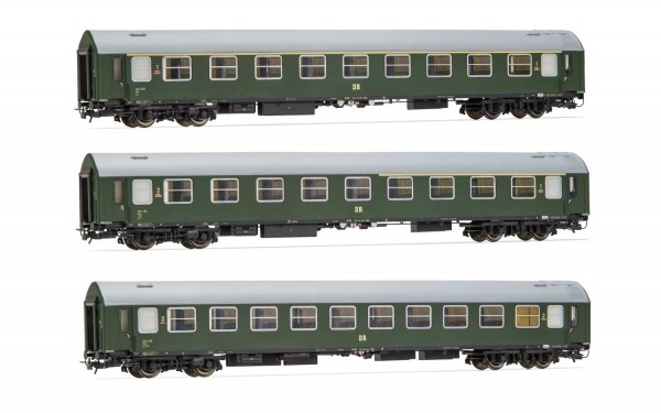 H0 D DR Reisezugwagen Set 3x, Kl.1 1x, Kl.1/ 2 1x, Liegewagen 1x, 4A, Ep.III, grün, etc....................
