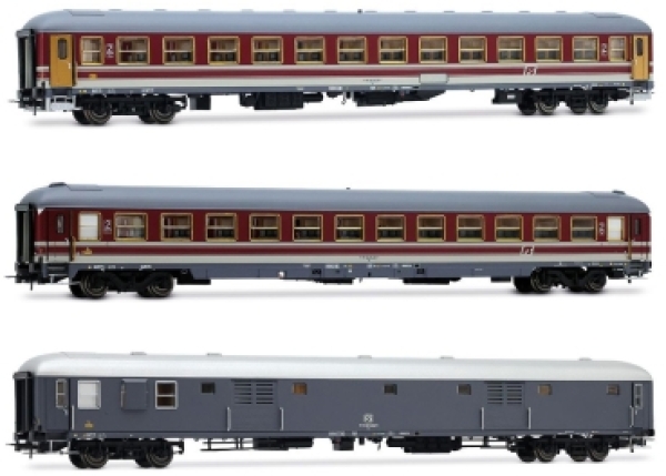 H0 I FS Reisezugwagen- Set 3x, " Alpen- Express ", 4A, Ep.IVb, rot- grau, etc.....................................