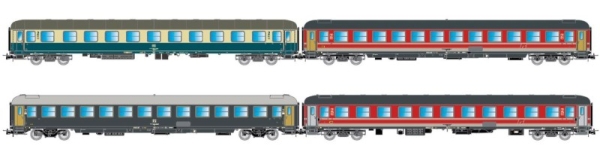 H0 I FS DB NS Reisezugwagen- Set 4x, 4A, Ep.V, " Italien- Holland- Express, blau- beige, etc.......................