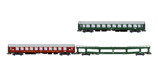 H0 D DR Autoreisezug Set 3x, 4A, Ep.IV, L=867mm, grün- rot, etc................................................