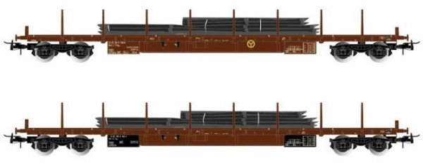 H0 I FS Flachwagen Set, Rgs, bel., 2teilig, 4A, Ep.V, L= 458mm, braun, " Stahlblech "