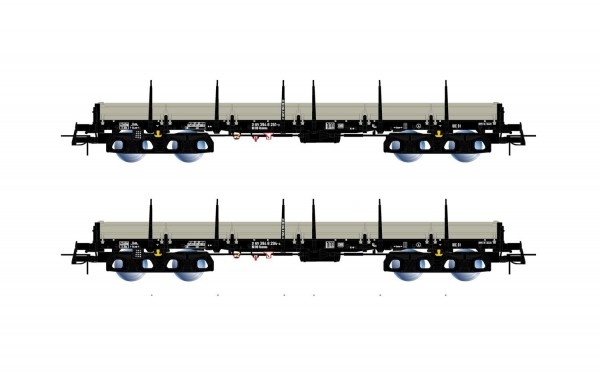 H0 D DB Flachwagen Set 2x, Remms, bel., L=322mm, 4A, Ep.IV,  " Thyssen ", etc...................