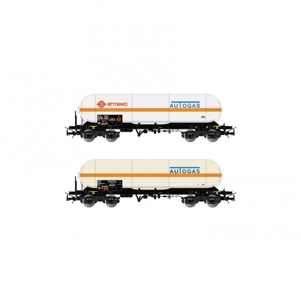 H0 I FS Gaskesselwagen Set 2x, Zagkks, 4A, Ep.V, oranger Streifen, " Autogas  ", etc.......................