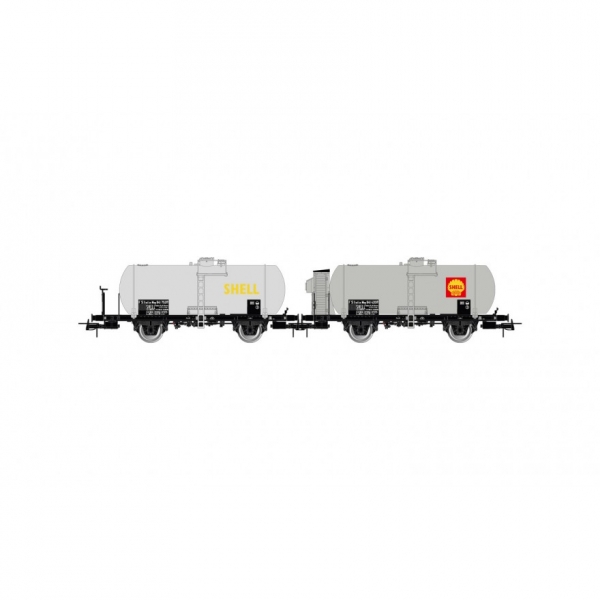 H0 I FS Kesselwagen Set 2x, 2A, Ep.III, Bremserhaus 1x, Bremserbühne 1x, silber, " Shell ", etc.......................
