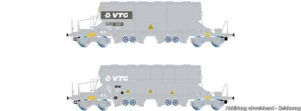 H0 D Schwenkdachwagen Set 2x, Taoos, 4A, Ep.VI, grau, 362mm, etc.....................