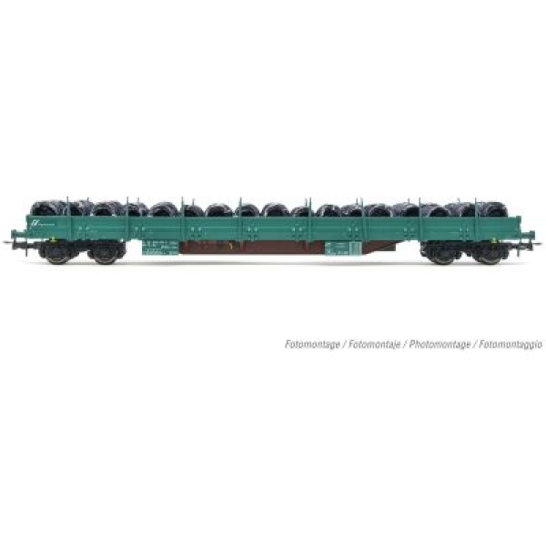 H0 I FS Flachwagen mit Rungen, bel., 4A, Ep.VI, grün, etc........................................