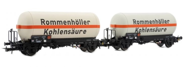 H0 D DB Gaskesselwagen Set 2x, mit Bremserbühne, 2A, Ep.IV, L= 242mm, R= 357mm, " Rommenhöller Kohlensäure ", etc.............