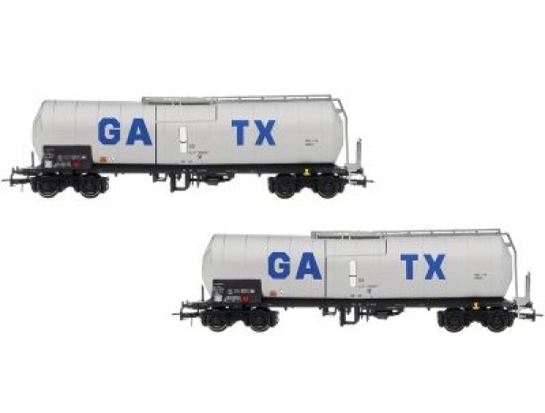 H0 GATX Kesselwagen- Set 2x, mit Bremserbühne, 4A, Ep.VI, grau, R=357mm,  " GATX- Logo ", etc..................................